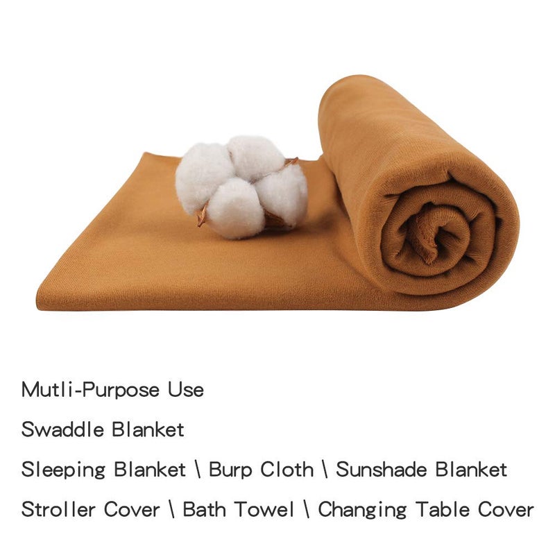 PESAAT Cotton Baby Swaddle Hat Set Newborn Infant Hats Receiving Blankets for Baby Boys Girls (Coffee, 0-6 Months) - Image 2